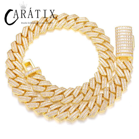 CARÁTIX 20mm Iced Out Cuban Link Chain Necklace – 3A CZ Rhombus Hip Hop Bling Jewelry for Men | Solid Rapper Gift