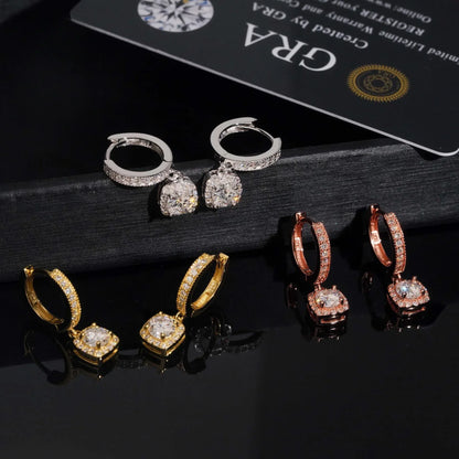 S925 Silver Moissanite Square Bag Design Hoop Earrings - CaratixJewelry