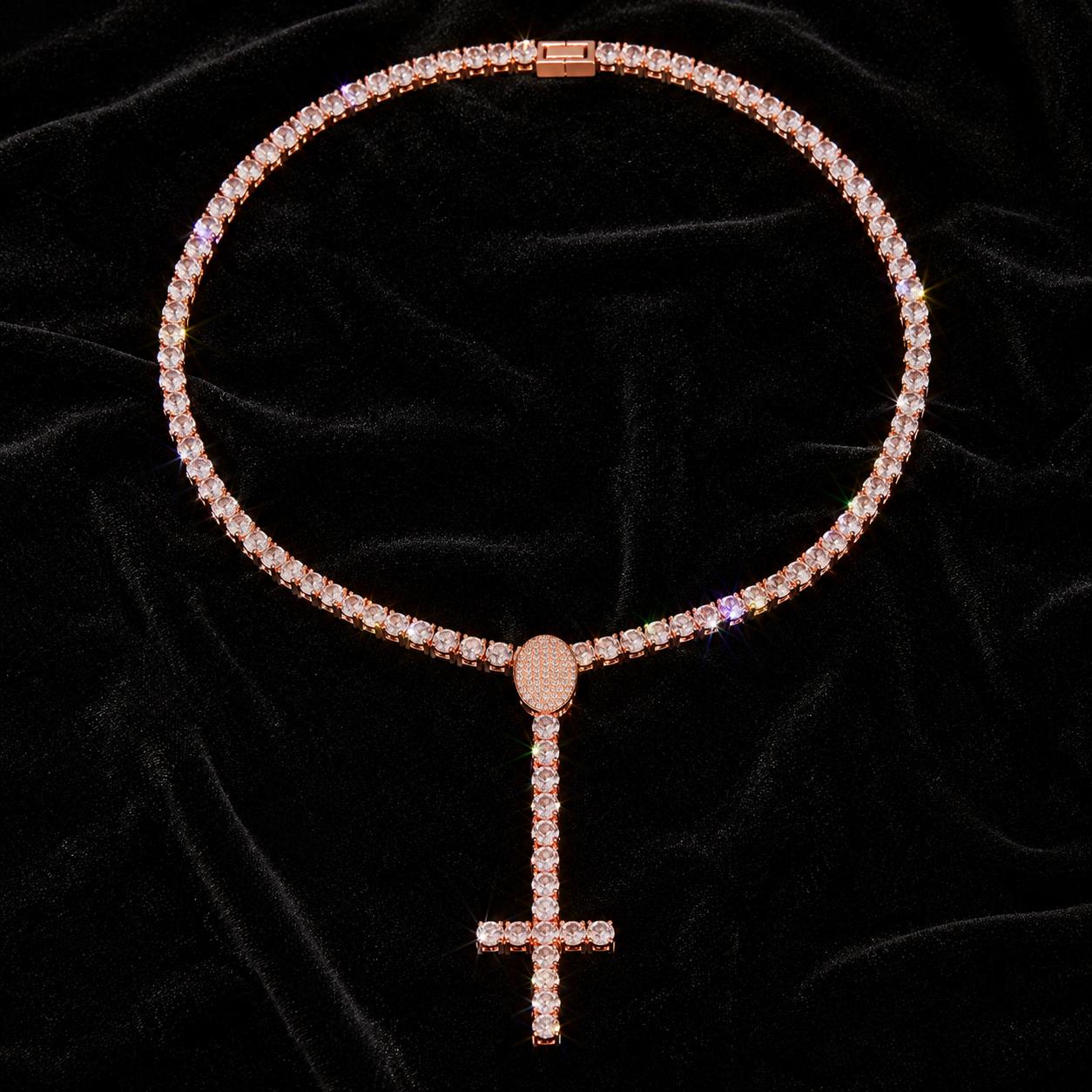 CARATIX Iced Out 5A CZ Cross Pendant Tennis Chain Necklace