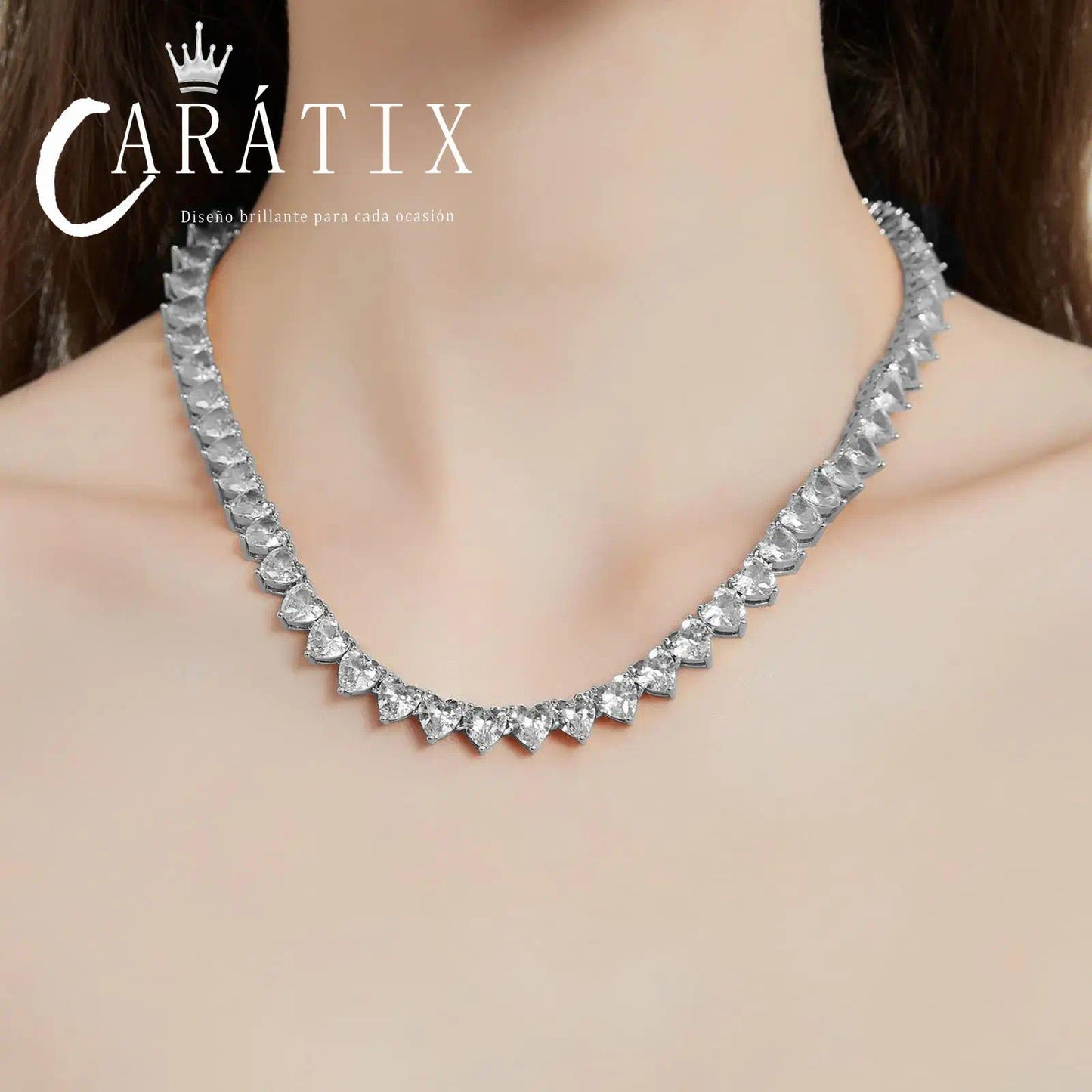 CARÁTIX - 6mm Heart Shape   Tennis Chain  Bling Necklace For Women Gift Fashion Jewelry A token of love Valentine's Day Gift for Men & Girls & Boys Mothers' Day Gift #Springtok