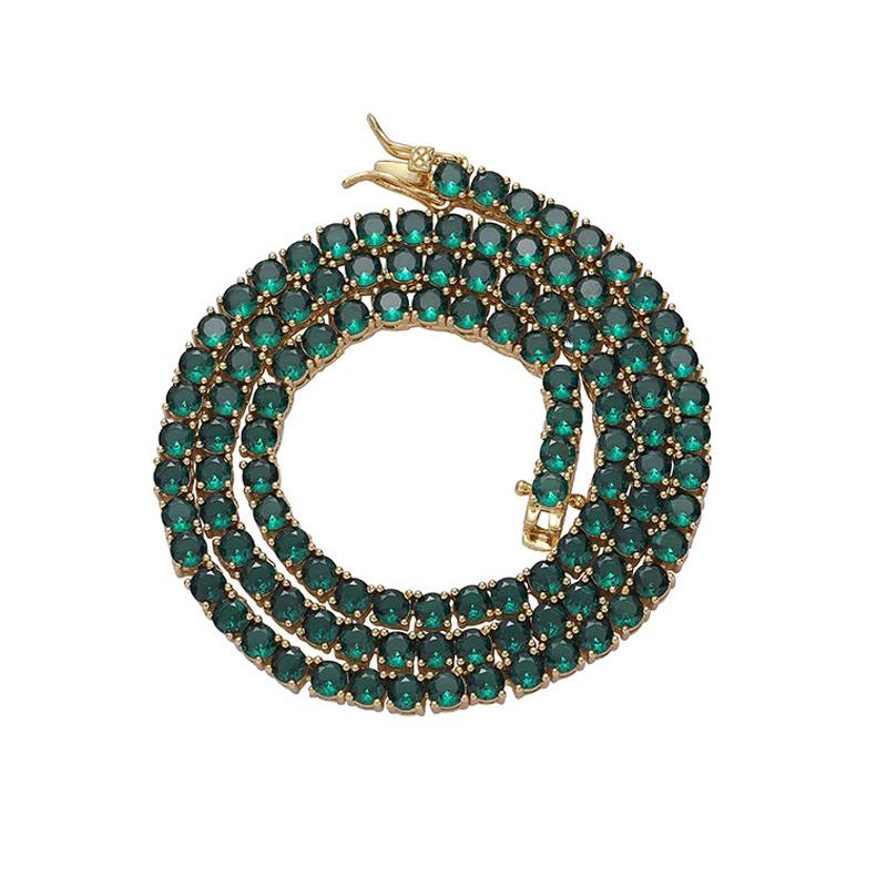 CARÁTIX - 4mm Hip Hop Green Zircon Set Bling Iced Out 1 Row CZ Stone Tennis Link Chain Chokers Necklaces for Men Women Rapper Jewelry Valentine's Day Gift for Men & Girls & Boys Mothers' Day Gift #Springtok