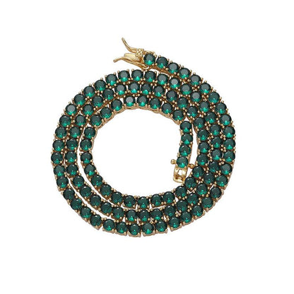 CARÁTIX - 4mm Hip Hop Green Zircon Set Bling Iced Out 1 Row CZ Stone Tennis Link Chain Chokers Necklaces for Men Women Rapper Jewelry Valentine's Day Gift for Men & Girls & Boys Mothers' Day Gift #Springtok