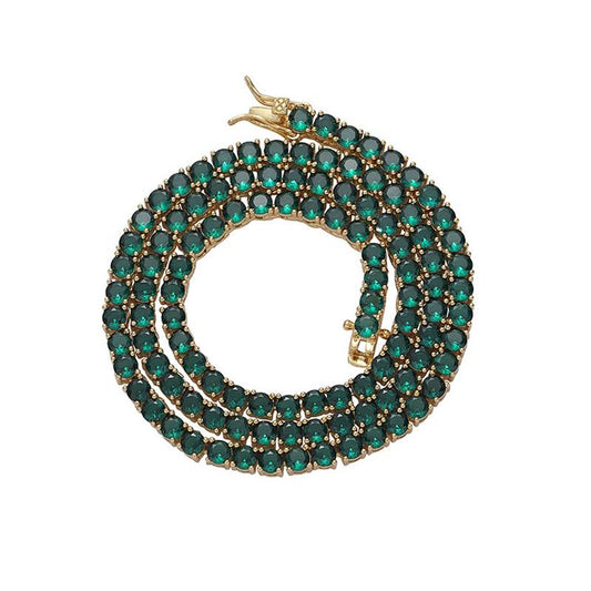 CARÁTIX - 4mm Hip Hop Green Zircon Set Bling Iced Out 1 Row CZ Stone Tennis Link Chain Chokers Necklaces for Men Women Rapper Jewelry Valentine's Day Gift for Men & Girls & Boys Mothers' Day Gift #Springtok