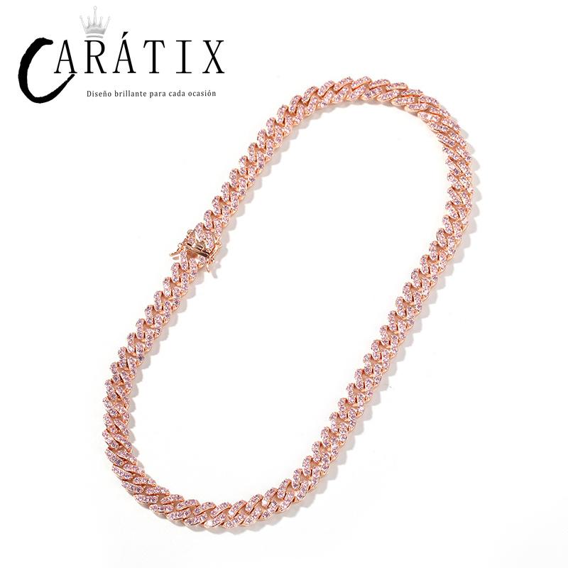 CARÁTIX Pink Zircon Iced Out Cuban Choker | Luxury CZ Bling Necklace for Men & Women (14"-20")