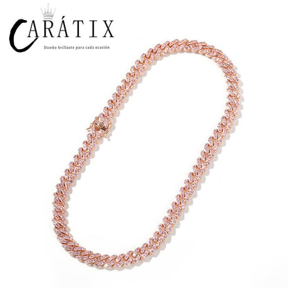 CARÁTIX Pink Zircon Iced Out Cuban Choker | Luxury CZ Bling Necklace for Men & Women (14"-20")