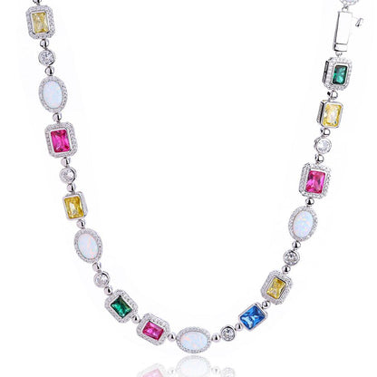 CARÁTIX - Rainbow Geometric Bling CZ Stone Chain Necklace Multicolor Round Oval Gemstone White  Choker for Women Men Valentine's Day Gift for Men & Girls & Boys Mothers' Day Gift #Springtok
