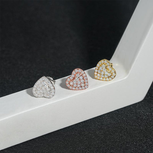 925 Silver Heart Full Set VVS Moissanite Look Earrings - CaratixJewelry