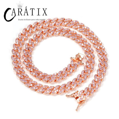 CARÁTIX - 14"-20" Hip Hop Claw Set AAA+ CZ Stone Bling Iced Out 8MM wide Cuban Link Chain Chokers Necklaces for Men Women Rapper Jewelry Valentine's Day Gift for Men & Girls & Boys Mothers' Day Gift #Springtok