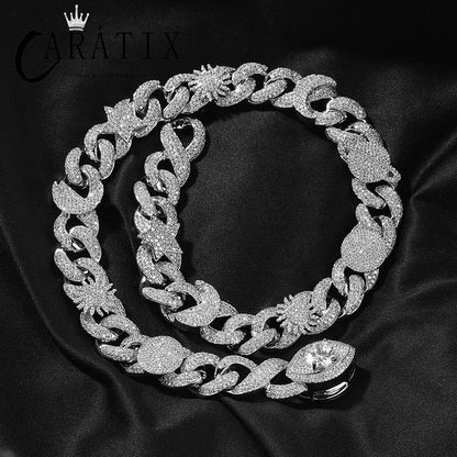 CARÁTIX Sun Star Eye Flower Cuban Link Chain Necklace – 5A+ CZ Iced Out Hip Hop Bling Jewelry for Men | Gold & Silver Rapper Gift