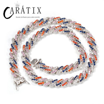 CARÁTIX - 14"-20" Hip Hop Claw Set AAA+ CZ Stone Bling Iced Out 8MM wide Cuban Link Chain Chokers Necklaces for Men Women Rapper Jewelry Valentine's Day Gift for Men & Girls & Boys Mothers' Day Gift #Springtok