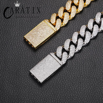 CARÁTIX 18mm Iced Out Cuban Link Chain Necklace – 3 Row CZ Rhombus Hip Hop Bling Jewelry for Men | Rapper Gift