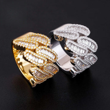 D-Color Step-Cut Moissanite Ring | S925 Silver Unisex Iced Out Hip Hop Jewelry - CaratixJewelry