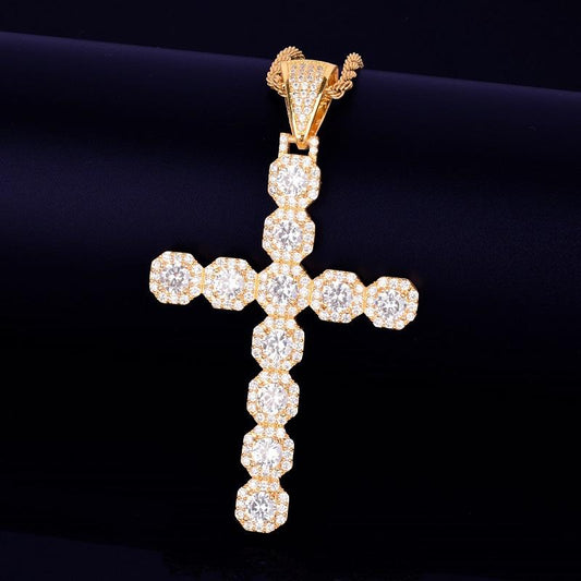 CARÁTIX Cross Pendant Necklace – Golden CZ Hip Hop Jewelry for Men & Women