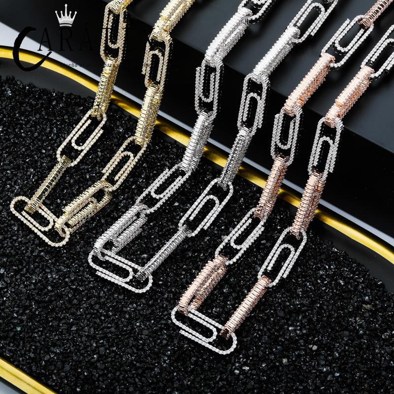 CARÁTIX AAA+ CZ Iced Out Pin Link Chain Necklace – Gold & Rose Hip Hop Bling Jewelry for Men & Women | Rapper Gift