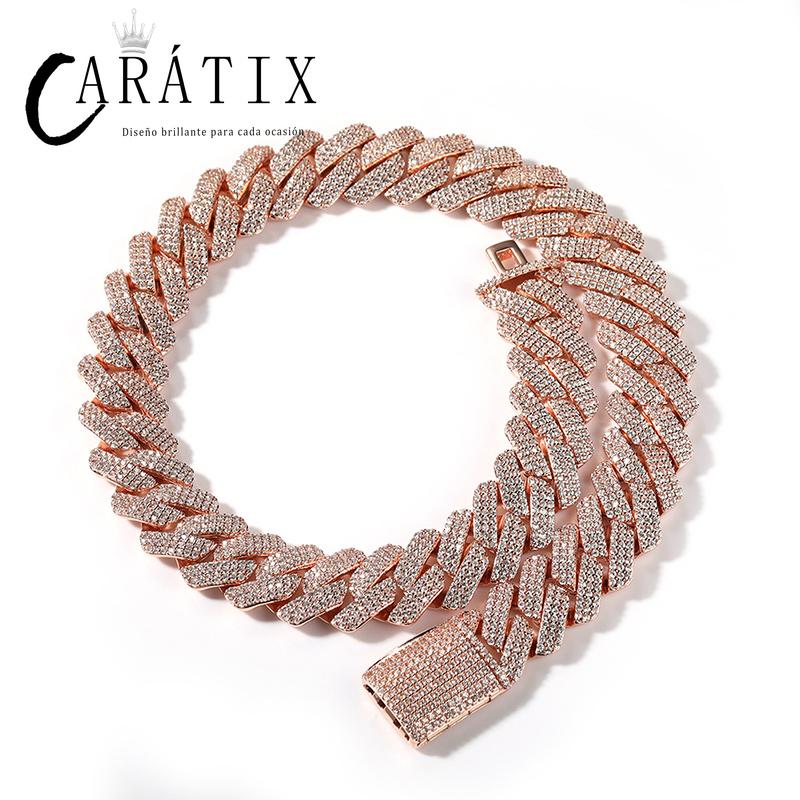 CARÁTIX 20mm 3-Row Square Cuban Link Chain Necklace – CZ Iced Out Heavy Hip Hop Bling Jewelry for Men | Rapper Gift