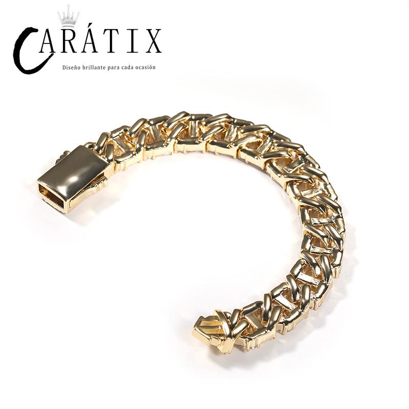 CARÁTIX - Hip Hop Square 3A+ CZ Stone Paved Bling Iced Out 13mm Solid Rhombus Cuban Miami Link Chain Bracelet for Men Rapper Jewelry Valentine's Day Gift for Men & Girls & Boys Mothers' Day Gift #Springtok Necklace