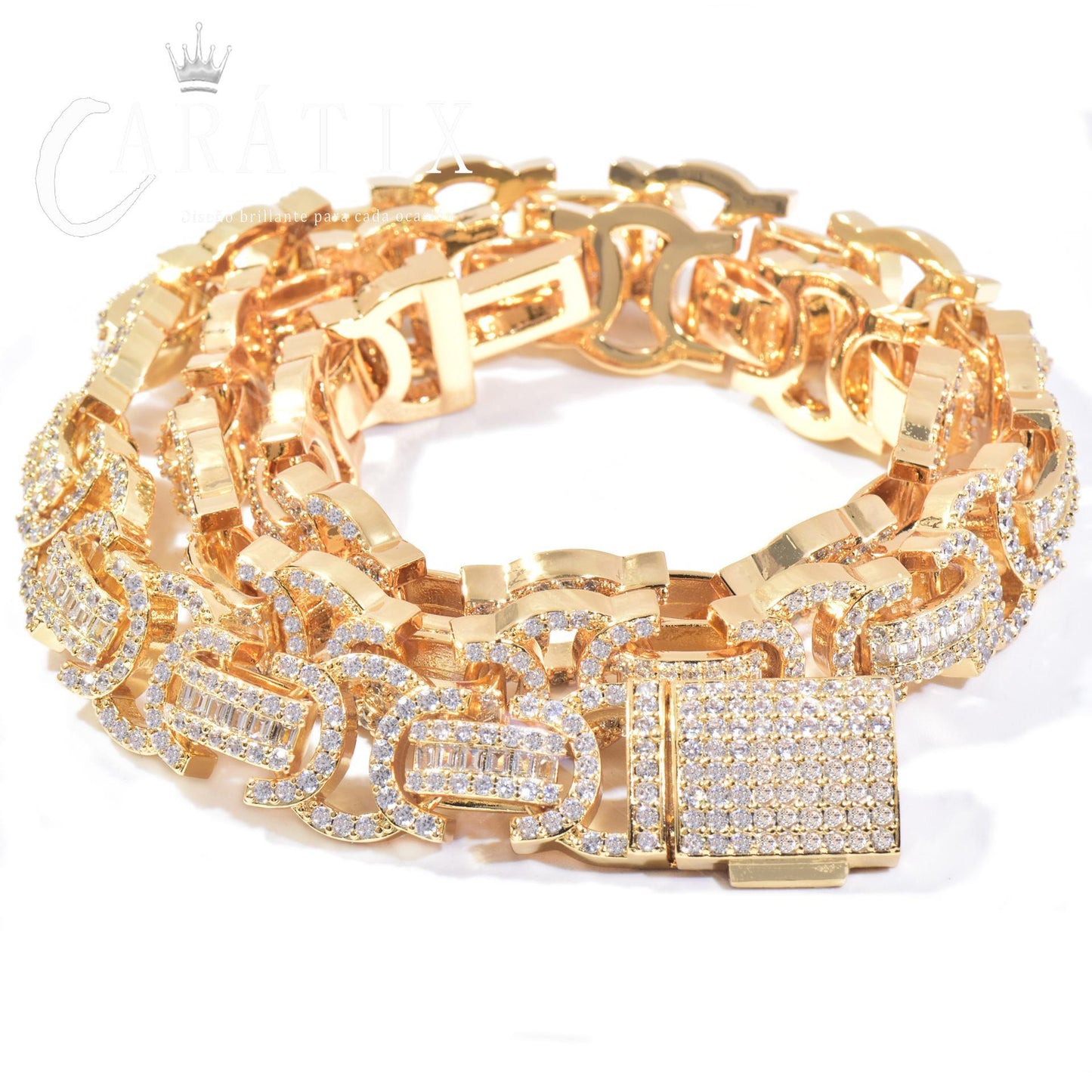 CARÁTIX 13mm Double C Chino Link Chain Necklace – Iced Out Hip Hop Cuban Chain Jewelry for Men | Creative Bling Design