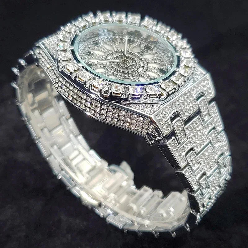 Luxury Full Iced Bright Zircon Men's Watch | Hip Hop Quartz Wristwatch | Waterproof Luminous Reloj Hombre | Caratix - CaratixJewelry