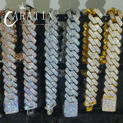 CARÁTIX - 20mm 3 Rows Cuban Chain Necklace Golden Silver Two Color Iced Out CZ Thick Cuban Link Chain Miami Hip Hop Jewelry Valentine's Day Gift for Men & Girls & Boys Mothers' Day Gift #Springtok