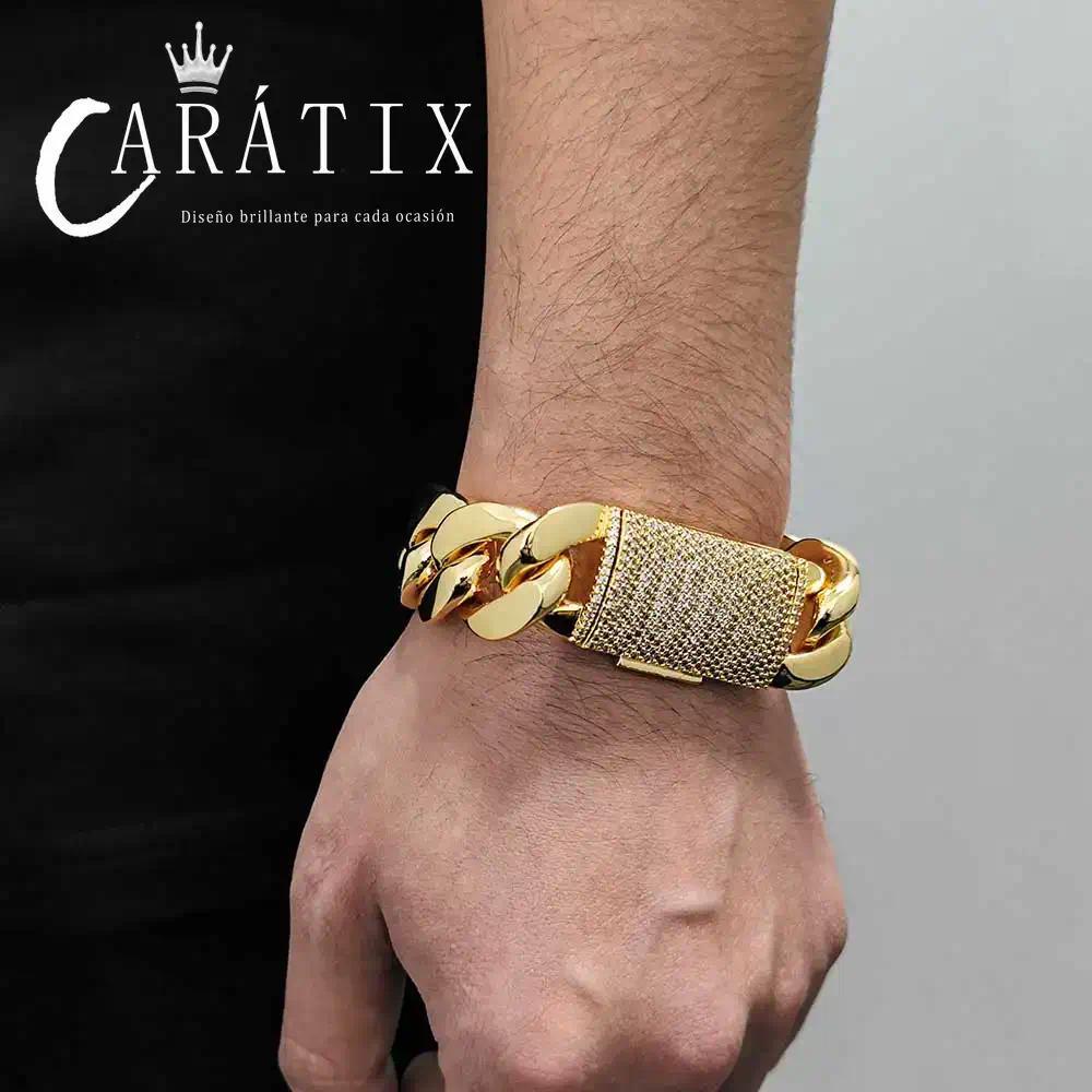 CARÁTIX 12mm/22mm Lock Miami Cuban Link Chain Necklace – 5A CZ Iced Out Hip Hop Bling Jewelry for Men | Brass Thick Design