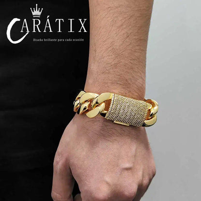 CARÁTIX 12mm/22mm Lock Miami Cuban Link Chain Necklace – 5A CZ Iced Out Hip Hop Bling Jewelry for Men | Brass Thick Design