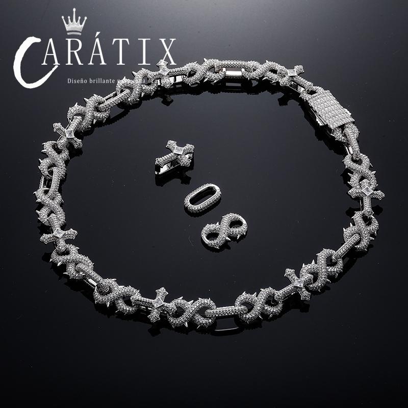 CARÁTIX Hip Hop CZ Stone Paved Cross & Infinity Link Chain Bangle Bracelet – Iced Out Jewelry for Men & Women