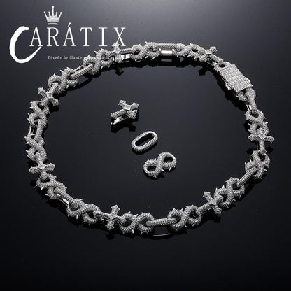 CARÁTIX Hip Hop CZ Stone Paved Cross & Infinity Link Chain Bangle Bracelet – Iced Out Jewelry for Men & Women