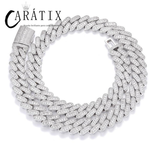 CARÁTIX - Hip Hop 5A CZ Stone Paved Bling Ice Out 14mm wide Solid Rhombus Cuban Miami Link Chain Necklace for Men Rapper Jewelry Gift Valentine's Day Gift for Men & Girls & Boys Mothers' Day Gift #Springtok