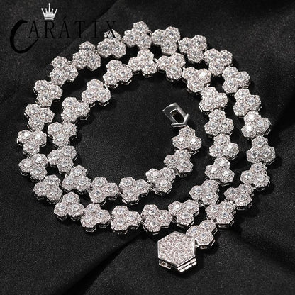 CARÁTIX Honeycomb Tennis Chain | 3A+ CZ Iced Out Hip Hop Necklace for Men (Gold Silver)