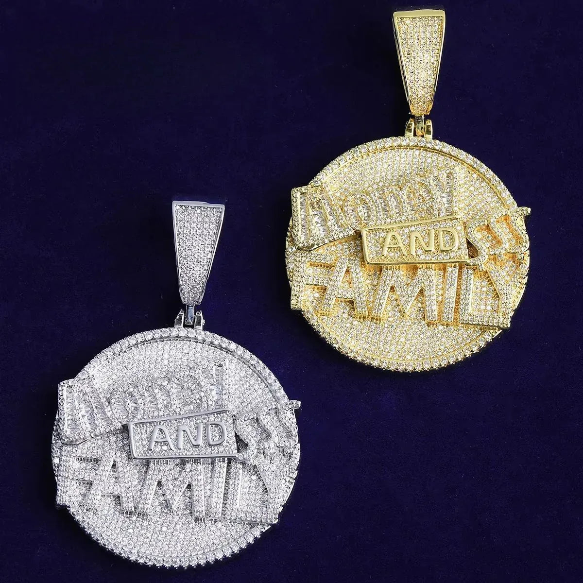 Iced Out "Money and Family" Pendant | Men's Real Copper CZ Necklace - CaratixJewelry