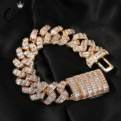 CARÁTIX - Hip Hop Square 3A+ CZ Stone Paved Bling Iced Out 19mm Solid Rhombus Cuban Miami Link Chain Bracelet for Men Rapper Jewelry Valentine's Day Gift for Men & Girls & Boys Mothers' Day Gift #Springtok Necklace