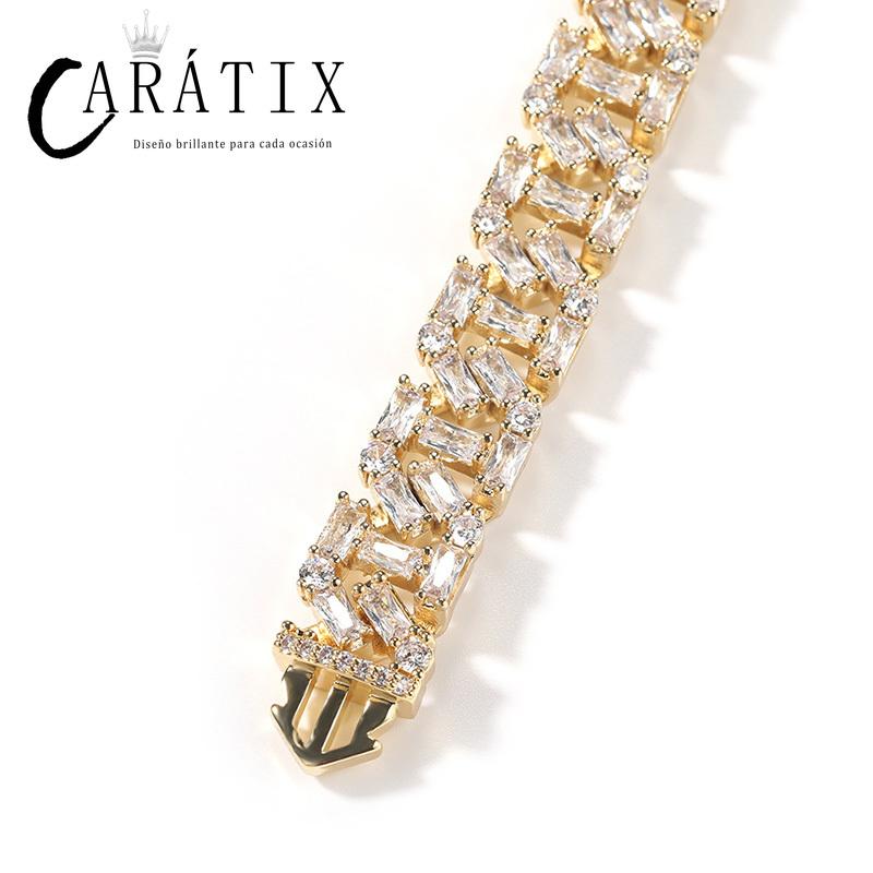 CARÁTIX - Hip Hop Square 3A+ CZ Stone Paved Bling Iced Out 13mm Solid Rhombus Cuban Miami Link Chain Bracelet for Men Rapper Jewelry Valentine's Day Gift for Men & Girls & Boys Mothers' Day Gift #Springtok Necklace