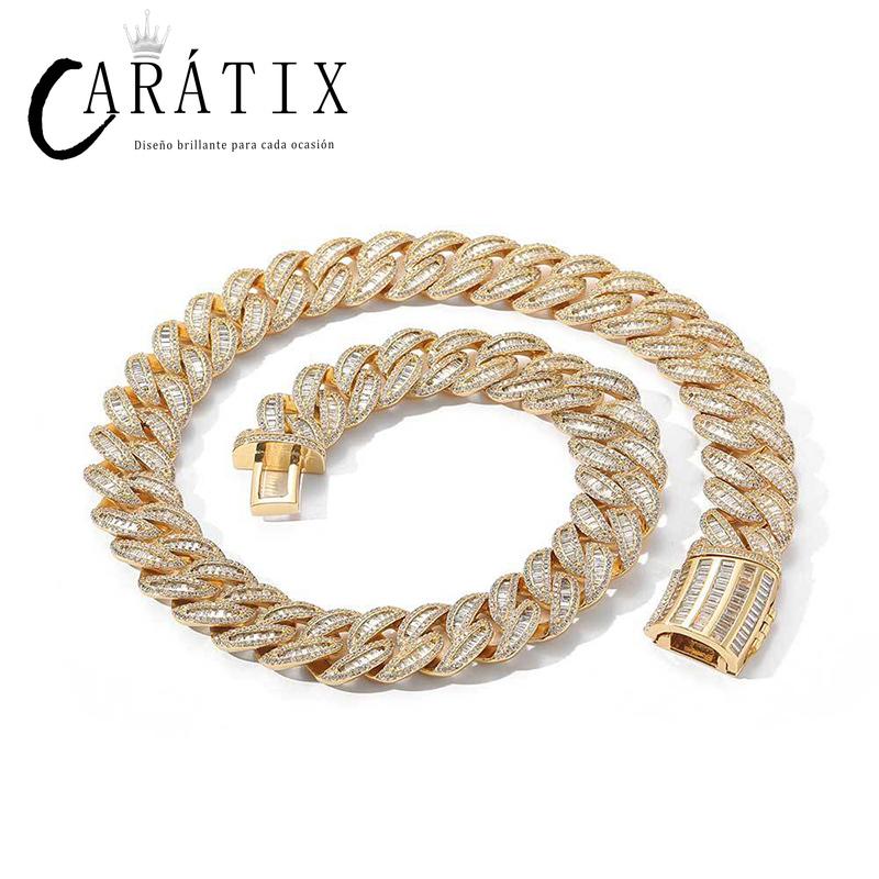 CARÁTIX 15mm / 20mm Iced Out Cuban Link Chain Necklace – 3A+ CZ Heavy Round Hip Hop Bling Jewelry for Men | Rapper Gift