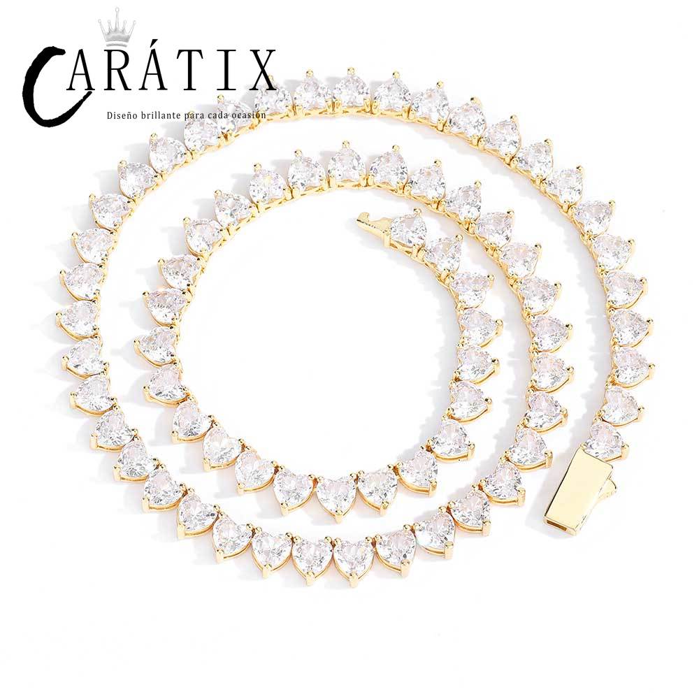 CARÁTIX - 6mm Heart Shape   Tennis Chain  Bling Necklace For Women Gift Fashion Jewelry A token of love Valentine's Day Gift for Men & Girls & Boys Mothers' Day Gift #Springtok