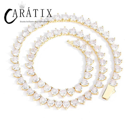CARÁTIX - 6mm Heart Shape   Tennis Chain  Bling Necklace For Women Gift Fashion Jewelry A token of love Valentine's Day Gift for Men & Girls & Boys Mothers' Day Gift #Springtok