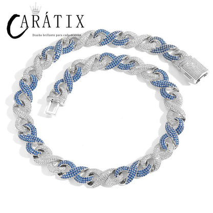 CARÁTIX Blue & White Two Tone Cuban Chain | 5A+ CZ Iced Out Infinity Hip Hop Necklace for Men