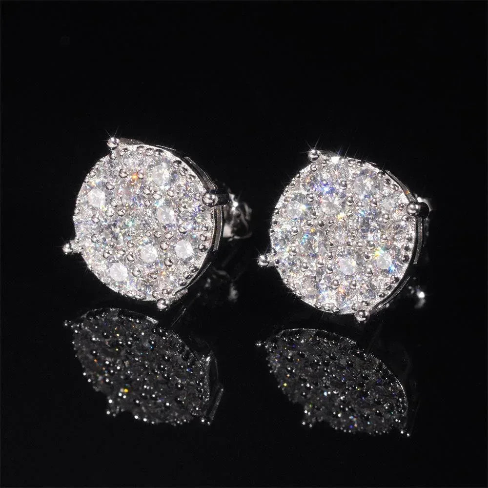 New S925 Silver Full Pave Moissanite Round Stud Earrings - CaratixJewelry
