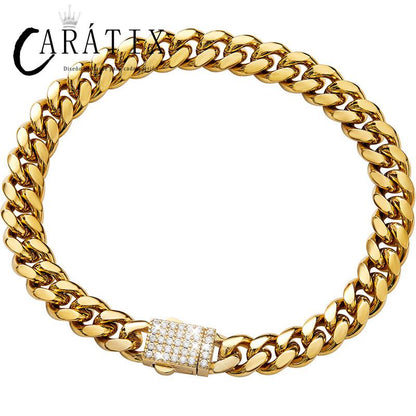 CARÁTIX 6–14mm Stainless Steel Cuban Link Chain Necklace – Heavy CZ Iced Out Hip Hop Jewelry for Men | Box Lock Rapper Chain