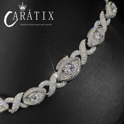 CARÁTIX 15mm Eye Shape Infinite Cuban Link Chain Necklace – Iced Out Hip Hop Bling Choker Jewelry for Women | Statement Gift