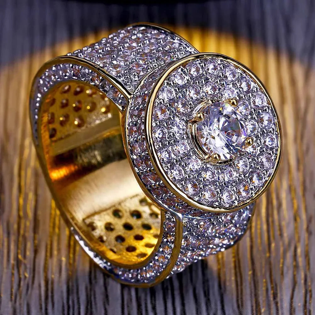 Classic Men's Big Gold Ring | Iced Out Micro-Pave Zirconia | Caratix