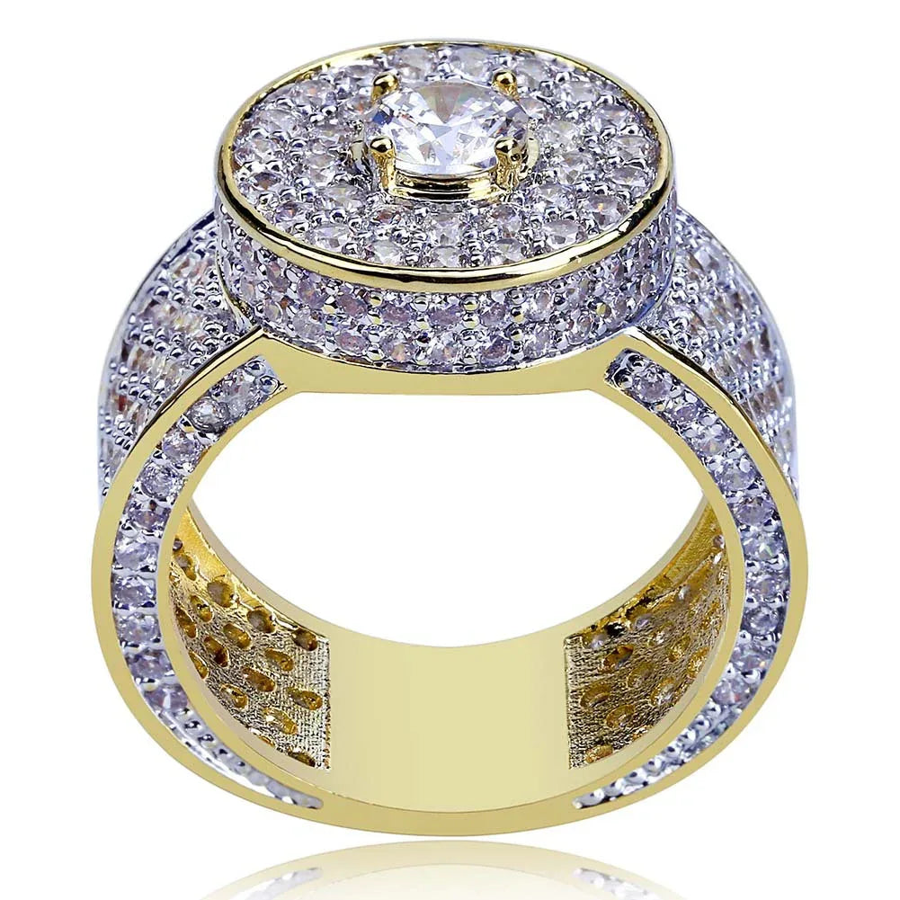 Classic Men's Big Gold Ring | Iced Out Micro-Pave Zirconia | Caratix