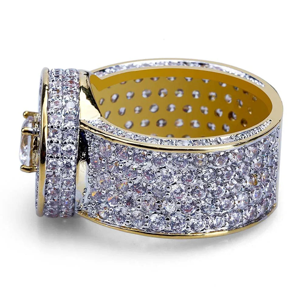 Classic Men's Big Gold Ring | Iced Out Micro-Pave Zirconia | Caratix