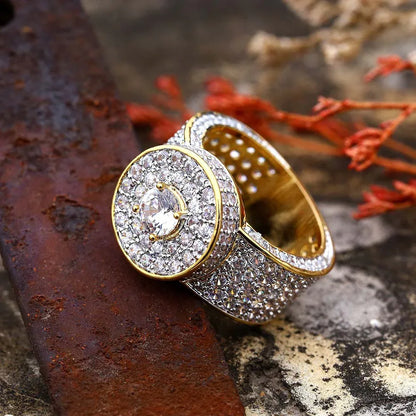 Classic Men's Big Gold Ring | Iced Out Micro-Pave Zirconia | Caratix