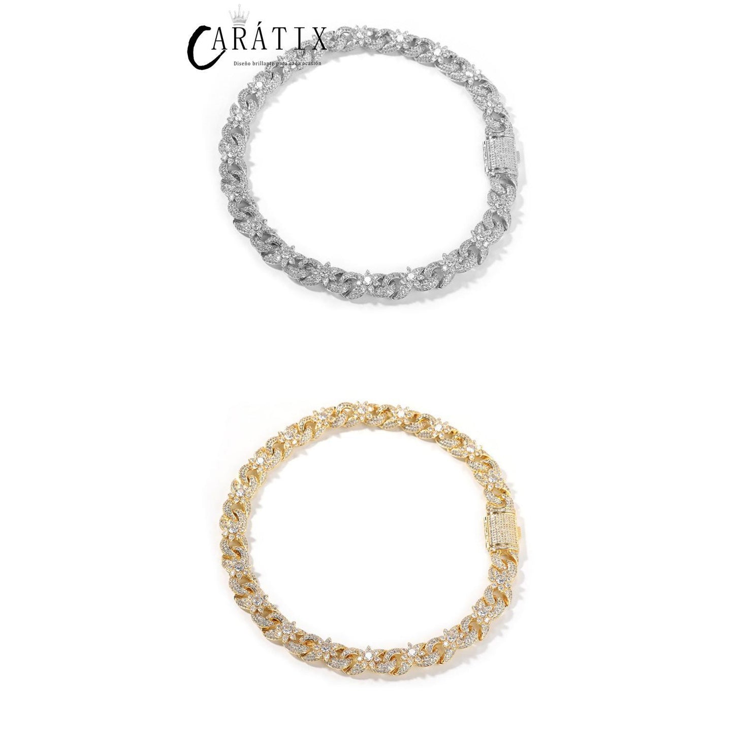 CARÁTIX – Iced Out Flower Infinity Round Cuban Link Chain Necklace | Hip Hop CZ Jewelry for Men & Women