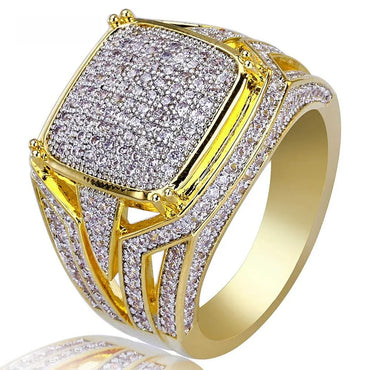 Full Iced-Out Square Motif Ring | Micro-Pave Zirconia Band | Caratix