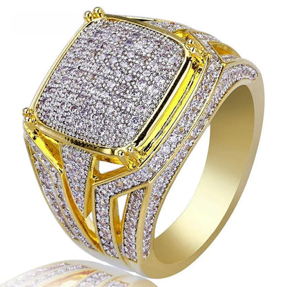 Full Iced-Out Square Motif Ring | Micro-Pave Zirconia Band | Caratix
