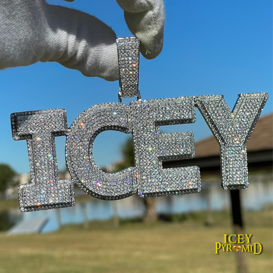 Two Layers Solid Clear Font Iced Out Personalized Custom Name Necklace Pendant
