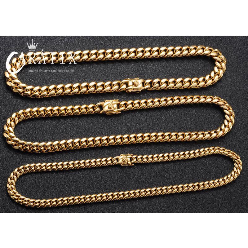 CARÁTIX - 6mm High Polished Golden Color 316L Stainless Steel Curb Cuban Link Chain Necklace Gift For Men Jewelry Valentine's Day Gift for Men & Girls & Boys Mothers' Day Gift #Springtok