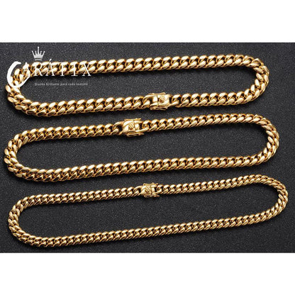 CARÁTIX - 6mm High Polished Golden Color 316L Stainless Steel Curb Cuban Link Chain Necklace Gift For Men Jewelry Valentine's Day Gift for Men & Girls & Boys Mothers' Day Gift #Springtok