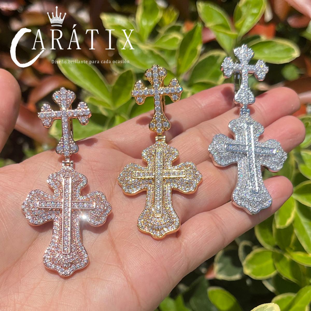 CARÁTIX Iced Out Cross Pendant Necklace – Copper Hip Hop Chain Jewelry for Men & Women